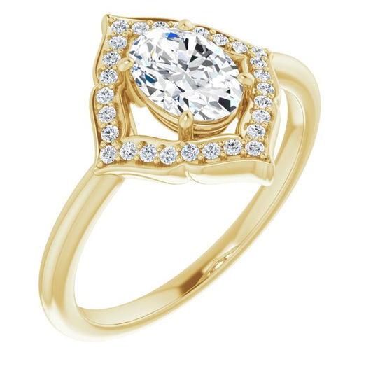 10K Yellow Gold Customizable Oval Cut Style with Artistic Equilateral Halo and Ultra-thin Band