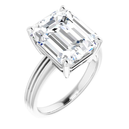 10K White Gold Customizable Emerald/Radiant Cut Solitaire with Double-Grooved Band