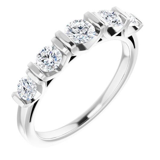 10K White Gold Customizable 5-stone Round Cut Design with Thick Channel Setting