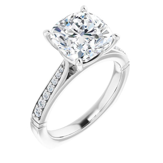 10K White Gold Customizable Cushion Cut Design with Tapered Euro Shank and Graduated Band Accents