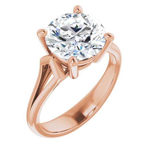 10K Rose Gold Customizable Cathedral-Raised Round Cut Solitaire with Angular Chevron Split Band