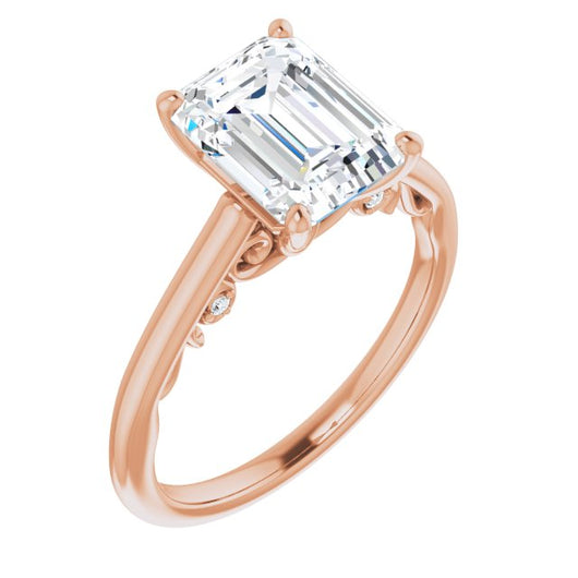 10K Rose Gold Customizable Cathedral-set Emerald/Radiant Cut Style featuring Peekaboo Trellis Hidden Stones