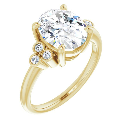 10K Yellow Gold Customizable 7-stone Oval Cut Center with Round-Bezel Side Stones