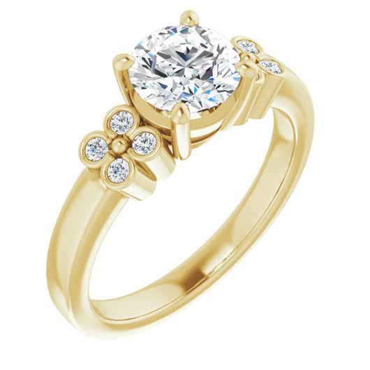 10K Yellow Gold Customizable 9-stone Design with Round Cut Center and Complementary Quad Bezel-Accent Sets