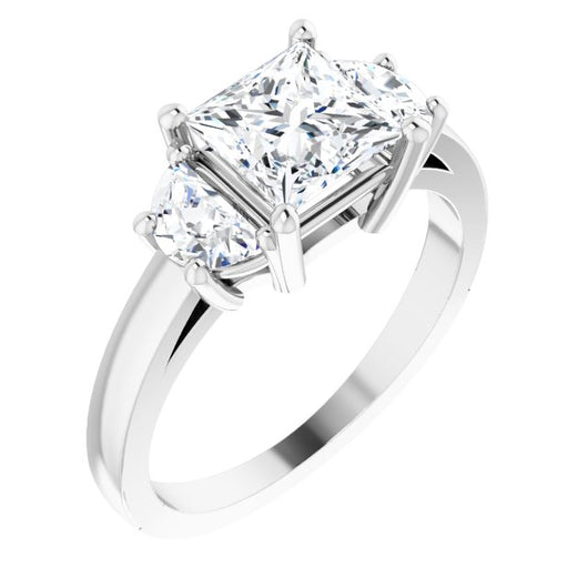 10K White Gold Customizable 3-stone Design with Princess/Square Cut Center and Half-moon Side Stones