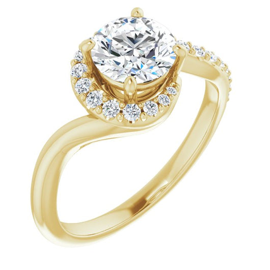 10K Yellow Gold Customizable Round Cut Design with Swooping Pavé Bypass Band