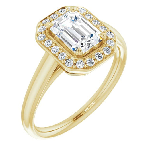 10K Yellow Gold Customizable Emerald/Radiant Cut Design with Loose Halo