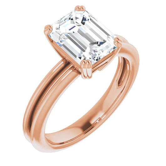 10K Rose Gold Customizable Emerald/Radiant Cut Solitaire with Grooved Band