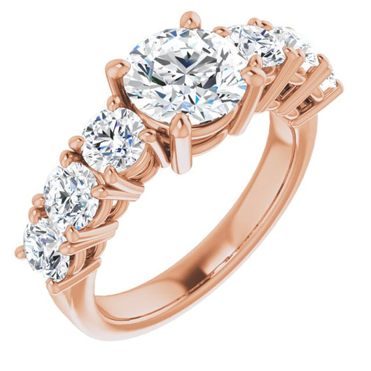 10K Rose Gold Customizable 7-stone Round Cut Design with Large Round-Prong Side Stones