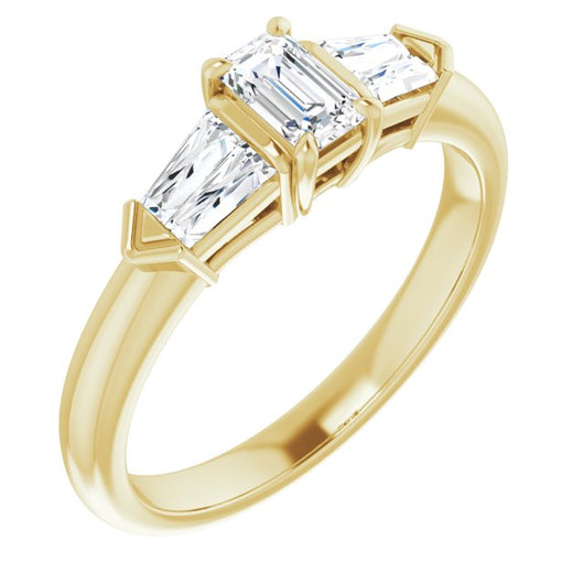 10K Yellow Gold Customizable 5-stone Design with Emerald/Radiant Cut Center and Quad Baguettes