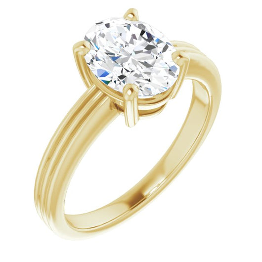 10K Yellow Gold Customizable Oval Cut Solitaire with Double-Grooved Band