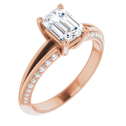 10K Rose Gold Customizable Emerald/Radiant Cut Center with 4-sided-Accents Knife-Edged Split-Band