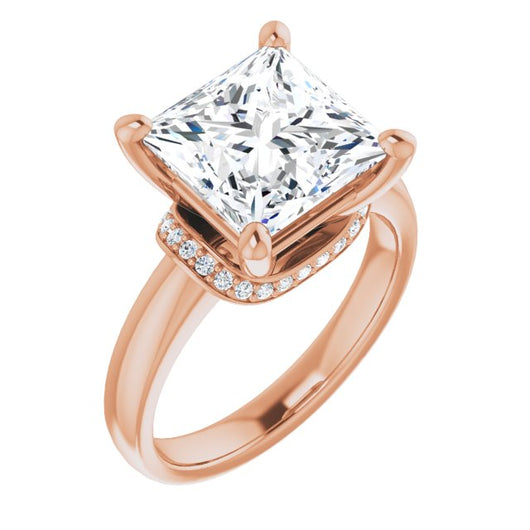 10K Rose Gold Customizable Princess/Square Cut Style featuring Saddle-shaped Under Halo