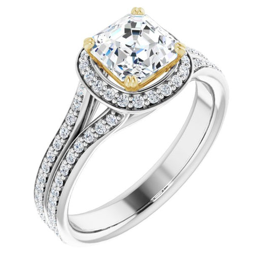 14K White & Yellow Gold Customizable Cathedral-set Asscher Cut Style with Split-Pav? Band