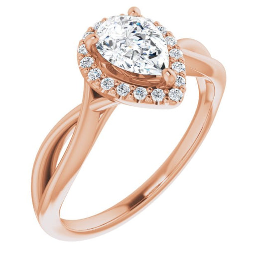 10K Rose Gold Customizable Cathedral-Halo Pear Cut Design with Twisting Split Band