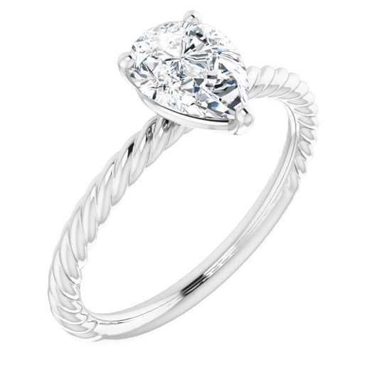 10K White Gold Customizable [[Cut] Cut Solitaire featuring Braided Rope Band