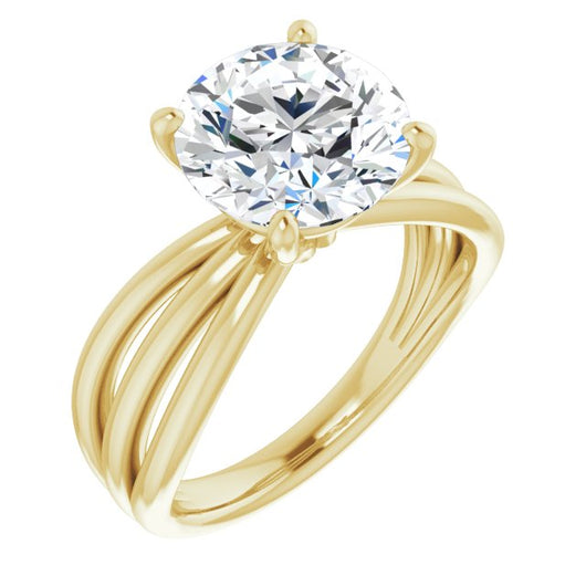 10K Yellow Gold Customizable Round Cut Solitaire Design with Wide, Ribboned Split-band