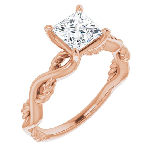 10K Rose Gold Customizable Princess/Square Cut Solitaire with Twisting Split Band