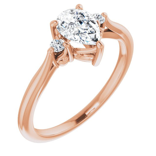 10K Rose Gold Customizable Three-stone Pear Cut Design with Small Round Accents and Vintage Trellis/Basket