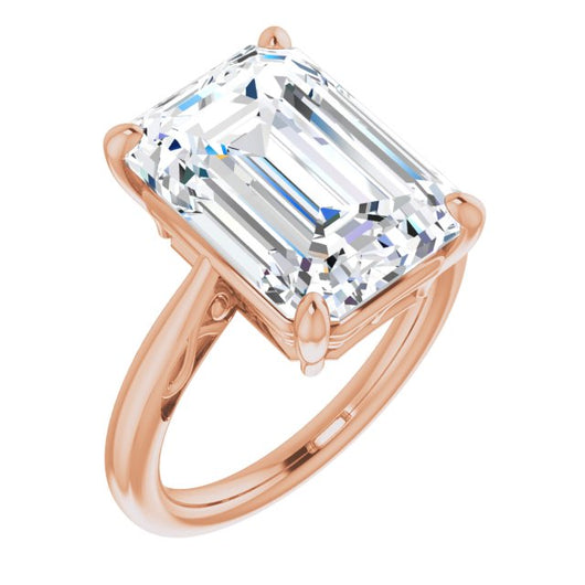 10K Rose Gold Customizable Emerald/Radiant Cut Solitaire with 'Incomplete' Decorations