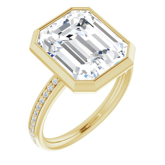 10K Yellow Gold Customizable Bezel-Set Emerald/Radiant Cut Center with Thin Shared Prong Band