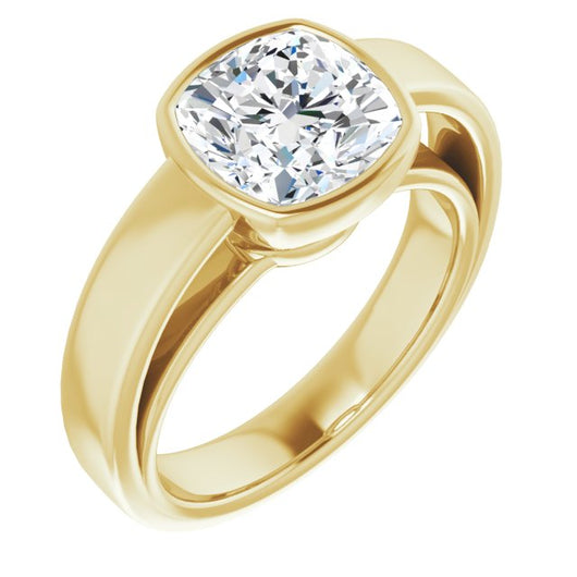 10K Yellow Gold Customizable Cathedral-Bezel Cushion Cut Solitaire with Wide Band