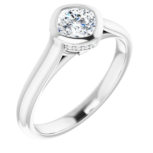 10K White Gold Customizable Cushion Cut Semi-Solitaire with Under-Halo and Peekaboo Cluster