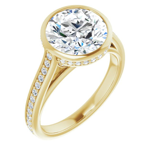 10K Yellow Gold Customizable Cathedral-Bezel Round Cut Design with Under Halo and Shared Prong Band