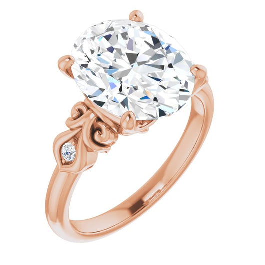 10K Rose Gold Customizable 3-stone Oval Cut Design with Small Round Accents and Filigree