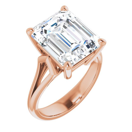 10K Rose Gold Customizable Cathedral-Raised Emerald/Radiant Cut Solitaire with Angular Chevron Split Band