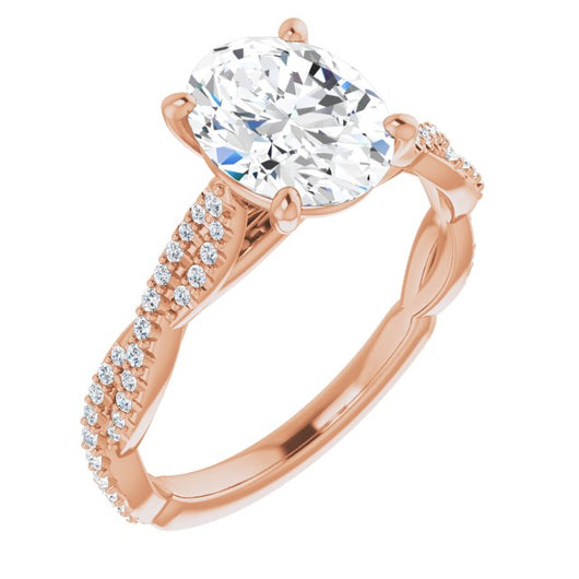 10K Rose Gold Customizable Oval Cut Style with Thin and Twisted Micropavé Band