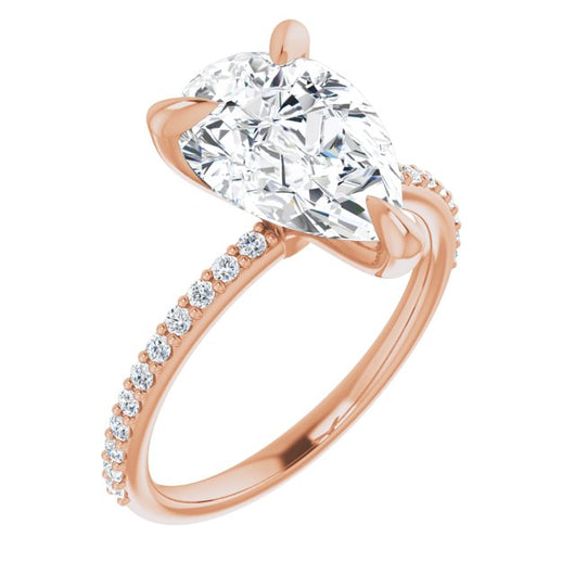 10K Rose Gold Customizable Pear Cut Style with Delicate Pavé Band