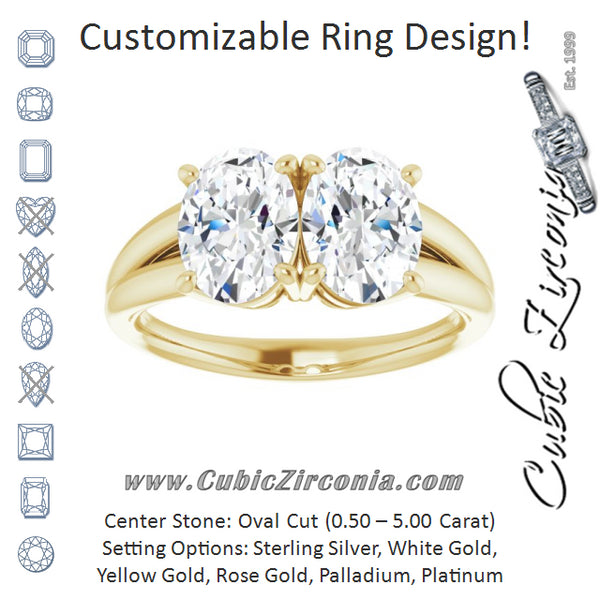 Cubic Zirconia Engagement Ring- The Janice (Customizable Two-Stone Oval Cut with Split Band)