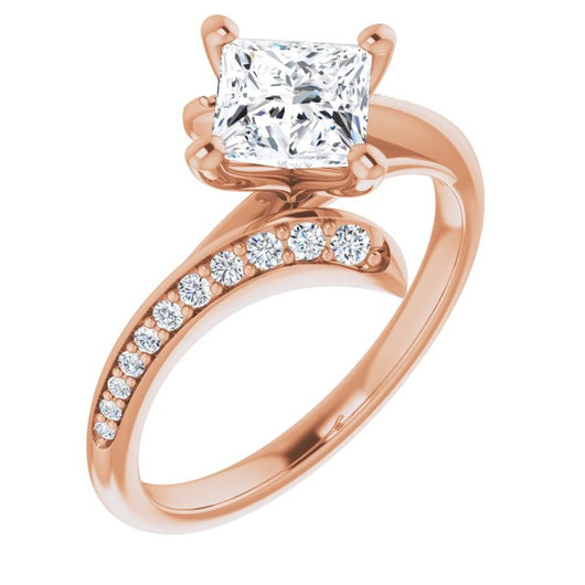 10K Rose Gold Customizable Princess/Square Cut Style with Artisan Bypass and Shared Prong Band