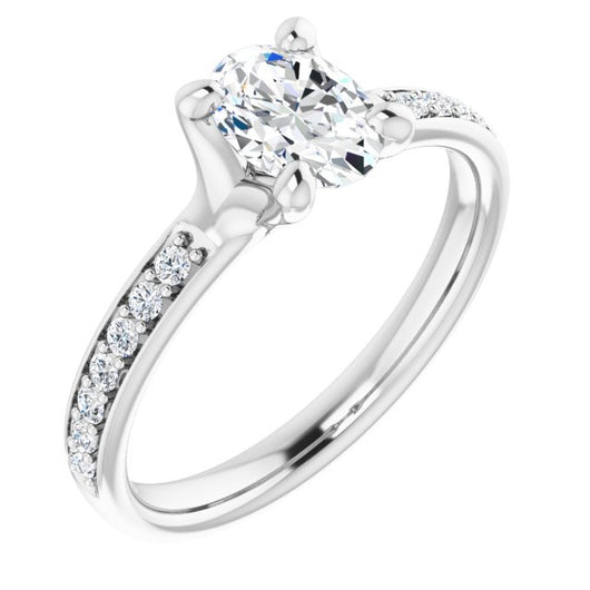 10K White Gold Customizable Heavy Prong-Set Oval Cut Style with Round Cut Band Accents