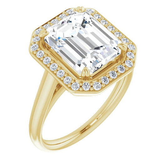 10K Yellow Gold Customizable Emerald/Radiant Cut Design with Loose Halo