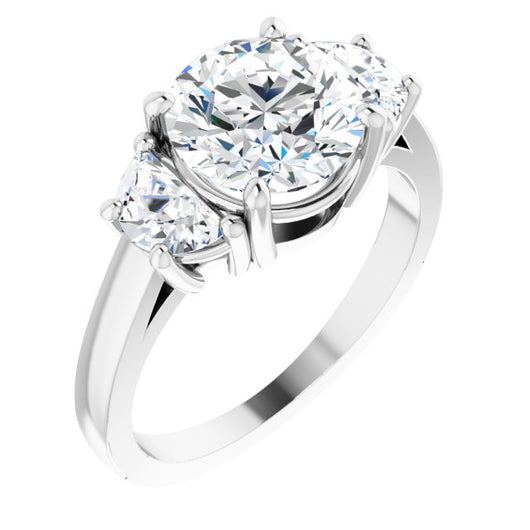 10K White Gold Customizable 3-stone Design with Round Cut Center and Half-moon Side Stones