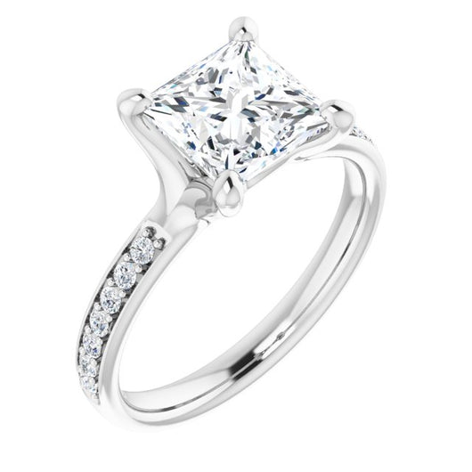 10K White Gold Customizable Heavy Prong-Set Princess/Square Cut Style with Round Cut Band Accents