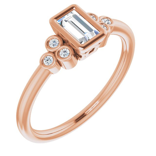 10K Rose Gold Customizable 7-stone Straight Baguette Cut Style with Triple Round-Bezel Accent Cluster Each Side