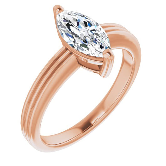 10K Rose Gold Customizable Marquise Cut Solitaire with Double-Grooved Band