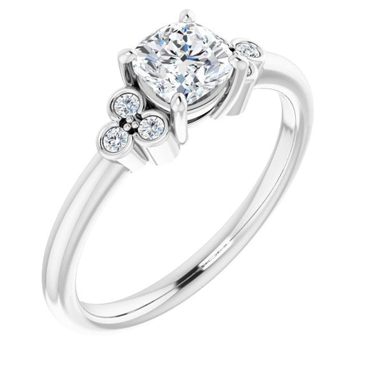 10K White Gold Customizable 7-stone Cushion Cut Center with Round-Bezel Side Stones