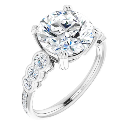 10K White Gold Customizable Round Cut 7-stone Style Enhanced with Bezel Accents and Shared Prong Band