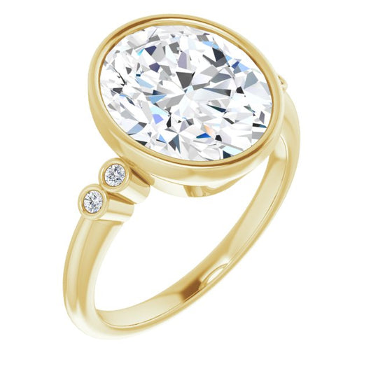 10K Yellow Gold Customizable 5-stone Bezel-set Oval Cut Design with Quad Round-Bezel Side Stones