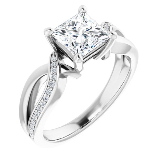 10K White Gold Customizable Princess/Square Cut Center with Curving Split-Band featuring One Shared Prong Leg