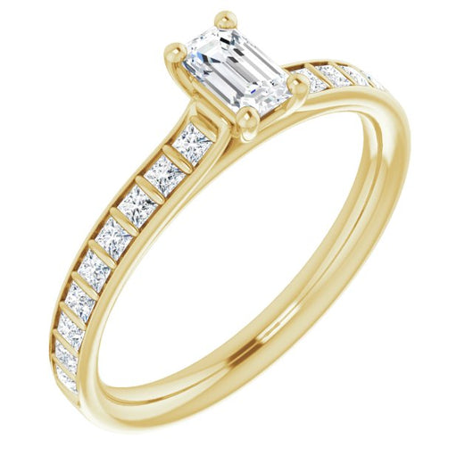 10K Yellow Gold Customizable Emerald/Radiant Cut Style with Princess Channel Bar Setting