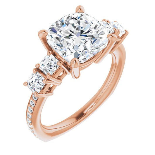 10K Rose Gold Customizable Cushion Cut 5-stone Style with Quad Cushion Accents plus Shared Prong Band