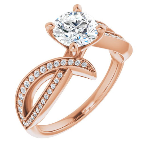 10K Rose Gold Customizable Round Cut Design with Swooping Pavé Bypass Band