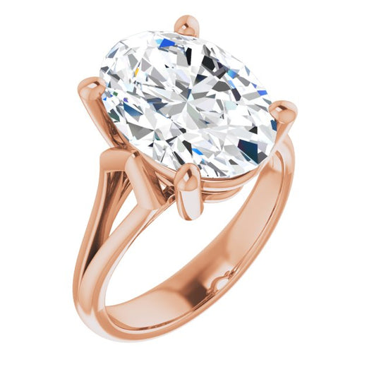 10K Rose Gold Customizable Cathedral-Raised Oval Cut Solitaire with Angular Chevron Split Band