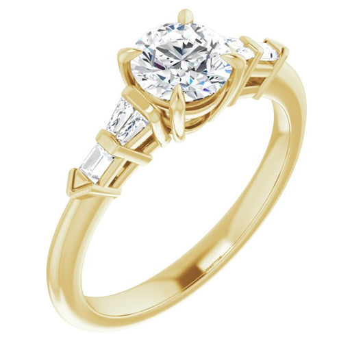 10K Yellow Gold Customizable 7-stone Design with Round Cut Center and Baguette Accents