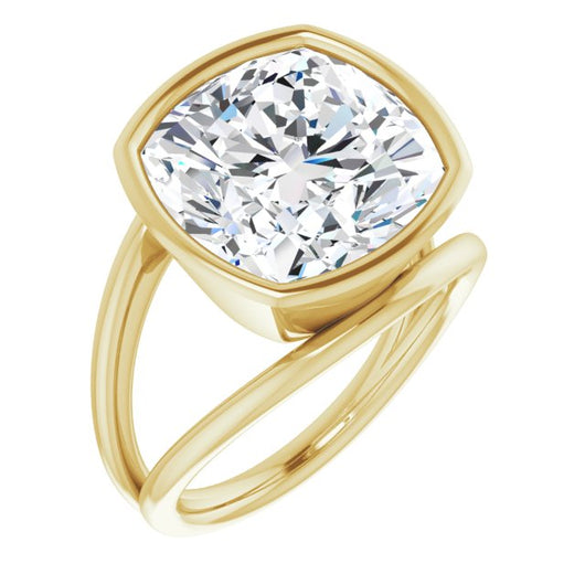 10K Yellow Gold Customizable Bezel-set Cushion Cut Style with Wide Tapered Split Band